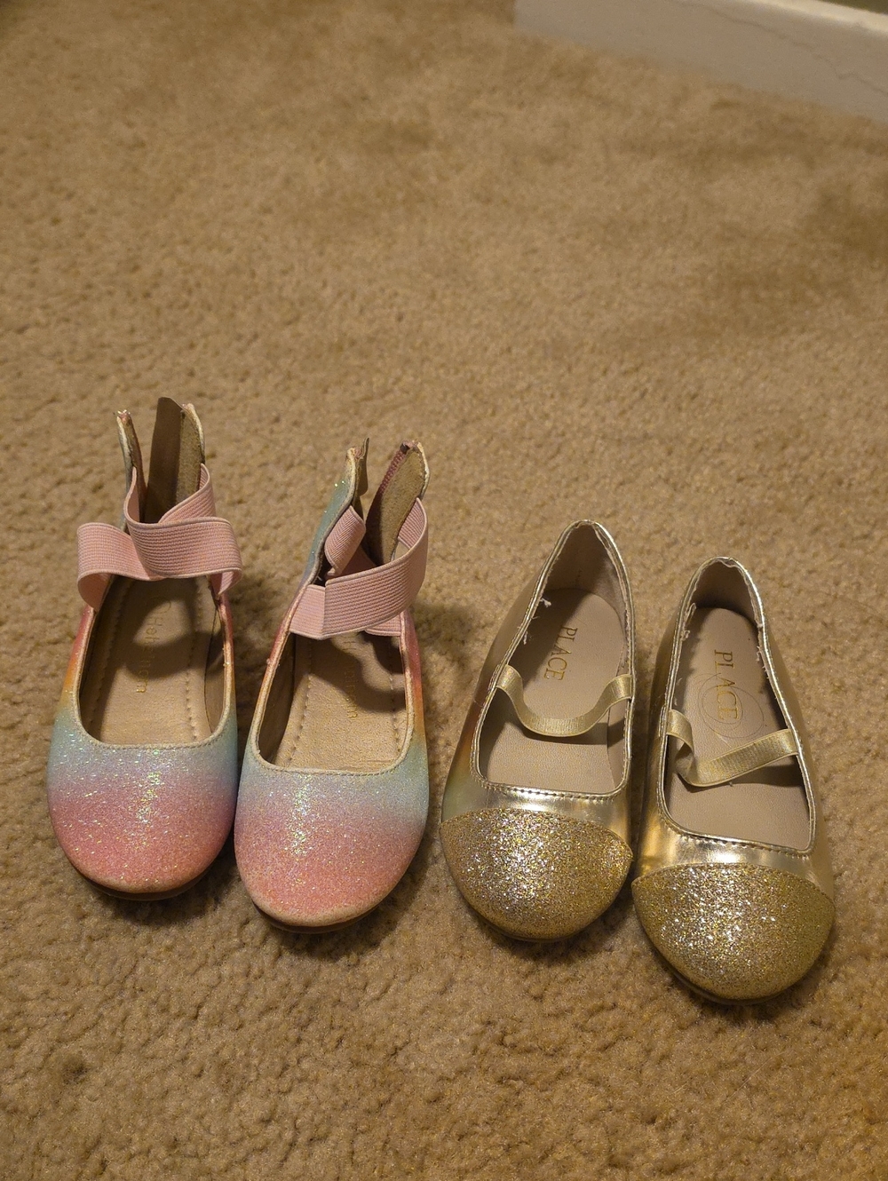 The Children's Place Pink Multi Glitter Mary Jane Shoes & Gold Glitter Flats